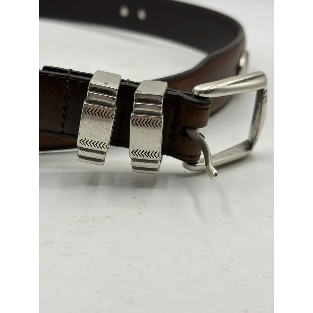 Western Top Grain Leather Belt Silver Buckle Conchos Brown 1.25